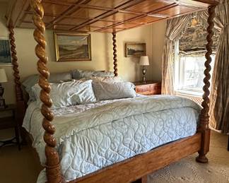 King size barley twist canopy bed frame (mattress NFS)