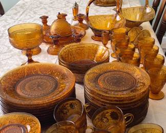 Large Set of Tiara amber glass dishes