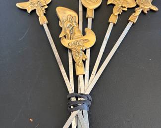Vintage 1990's Warner Brothers Brass Looney toons Shish Kabob Skewers, 