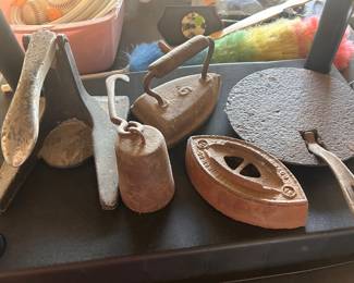 Cast Iron antique irons, and weights 