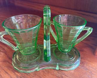 Vintage Uranium Depression Glass Tea Room Sugar Creamer & Tray 3 piece set 