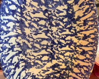 1980's Leopoldo Piezi Stoviglierie Vintage Blue Spongeware Ceramic Signed Pasta Serving Bowl 