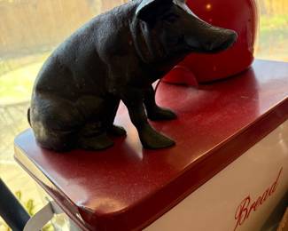 Vintage Cast Iron Sitting Pig Coin Bank 