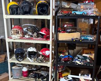 Tons of helmets and cars 