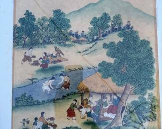 4 Seasons Korean / Japanese scenery art. On rice paper. Framed. Vintage.