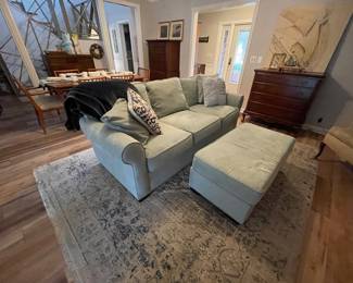 Three-cushion sofa & loveseat in sage green microfiber