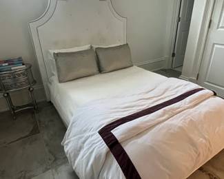 custom queen upholstered bed. (bedding not included) headboard is 74-1/2H; bed measures 63W x 84L