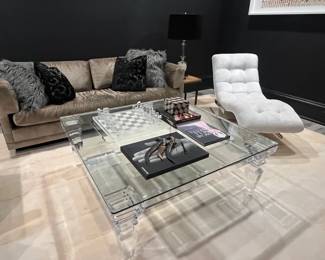 Sleeper Sofa - glass table - Chaise for sale. pillows, lamp, and accessories are not being sold.