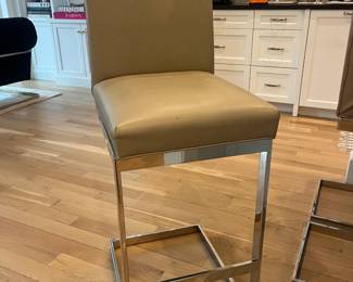 3 kitchen/bar stools. gray/beige leather. 16-1/2"W x 41H x 21-1/4D (seat height 30")