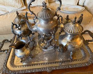 Birmingham Silver Co 5-piece tea and coffee set and heavy butler's tray
