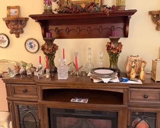 wall sconces and wall shelf; "Febo Fireplace" 72" with electric flame heater insert