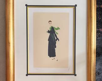 Erte "Blue Dress" Hand-Signed, Hand-Numbered Lithograph, 1981. Screenprint On Woven Paper, Signed & Numbered In Pencil. Edition of 236/300 Size: 11.5" W x 17 H; 24" x 30" H Overall. Photo 1 of 4.  