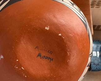 Native American Acoma Pueblo Pottery Water Jug Signed By Artist. Measures 15" H x 15" W at Widest. Photo 3 of 3.