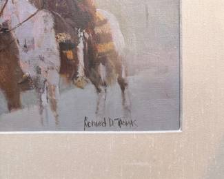 "The High Ground," Framed Oil Wash on Canvas. Signed by Artist Richard D. Thomas. Measures 8" x 12"; 16" x 20" Overall. Photo 2 of 3.