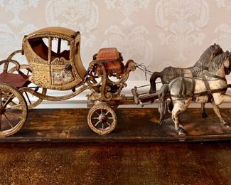 Model of Late 18th Century / Early 19th Century Aristocratic Horse Drawn Carriage. Measures 24" W x 5" D. Photo 1 of 4.  