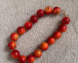 Apple Coral Bead Necklace. 