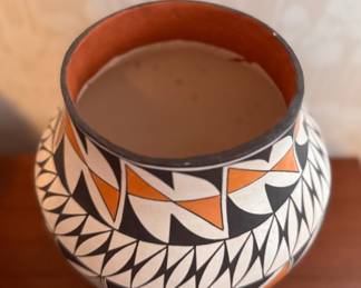 Native American Acoma Pueblo Pottery Water Jug Signed By Artist. Measures 15" H x 15" W at Widest. Photo 2 of 3.