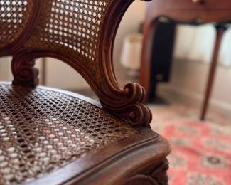French Provincial Wood and Cane Fauteuil Chair. Measures 24" W x 22" D. Photo 5 of 6. 