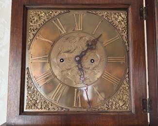 English Jacobean Grandfather Clock with Marquetry. Measures 20" W x 10" D x 85" H. Photo 4 of 5. 