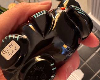 Gabe Sice Zuni Bear Fetish, Hand-Carved with Turquoise and Coral Inlay.  Photo 2 of 2. 