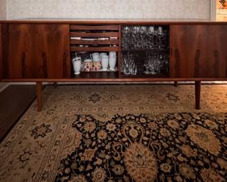 Mid-Century Danish Modern Rosewood Tambour Door Credenza Attributed to Poul Hundevad. Measures 80" W x 19" D x 31" H. Photo 4 of 4.