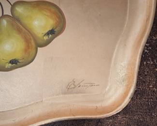 Hand-Painted Wood Tray Signed By Artist. Measures 15" x 14" W. Photo 2 of 3.