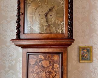 English Jacobean Grandfather Clock with Marquetry. Measures 20" W x 10" D x 85" H. Photo 3 of 5. 