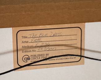 Erte "Blue Dress" Hand-Signed, Hand-Numbered Lithograph, 1981. Screenprint On Woven Paper, Signed & Numbered In Pencil. Edition of 236/300 Size: 11.5" W x 17 H; 24" x 30" H Overall. Photo 4 of 4. 