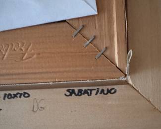 "Historic Acoma," Framed Oil on Canvas. Signed by Artist Chuck Sabatino. 2003. Measures "10 x 10"; 19" x 19" Overall. Photo 4 of 4. 