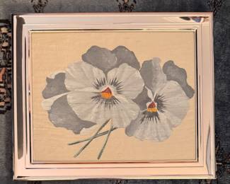 Framed Pansies Watercolor. Measures 5" x 7" Overall. 