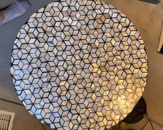 Tubular Chrome Side Table with Mother of Pearl Inlay Top. Photo 2 of 2. 