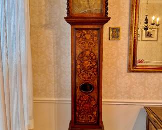 English Jacobean Grandfather Clock with Marquetry. Measures 20" W x 10" D x 85" H. Photo 1 of 5. 