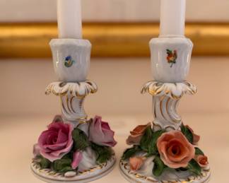 Pair of Herend Hand-Painted Porcelain Candleholders. Photo 1 of 2. 