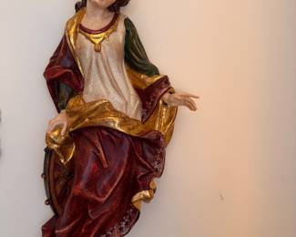 Hand-Carved, Hand-Painted Madonna. Measures 27" W x 14" W. 