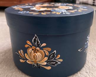 Hand-Painted Wood Decorative Lidded Round Box. Photo 1 of 2. 