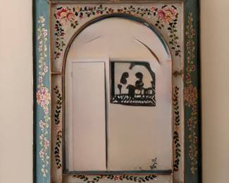 Hand-Stenciled Metal Frame Mirror. Measures 21" W x 27" H. Photo 1 of 2. 