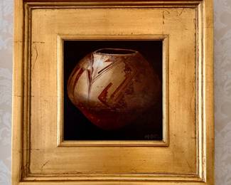 "Historic Acoma," Framed Oil on Canvas. Signed by Artist Chuck Sabatino. 2003. Measures "10 x 10"; 19" x 19" Overall. Photo 1 of 4.  