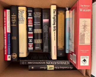 Books including "History of the World's Warships," by Christopher Chant, "The Law of the Land," By Charles Rembar, etc. 