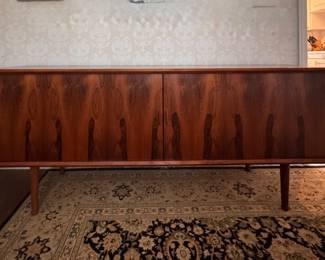 Mid-Century Danish Modern Rosewood Tambour Door Credenza Attributed to Poul Hundevad. Measures 80" W x 19" D x 31" H. Photo 1 of 4.   