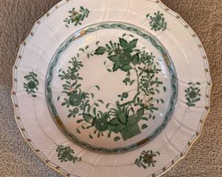 Herend Indian Basket Green Bowl with 24K Gold Trim. Measures 9 3/5" D. 