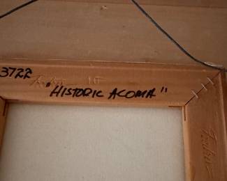 "Historic Acoma," Framed Oil on Canvas. Signed by Artist Chuck Sabatino. 2003. Measures "10 x 10"; 19" x 19" Overall. Photo 3 of 4. 