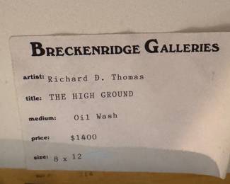 "The High Ground," Framed Oil Wash on Canvas. Signed by Artist Richard D. Thomas. Measures 8" x 12"; 16" x 20" Overall. Photo 3 of 3. 