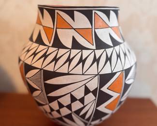 Native American Acoma Pueblo Pottery Water Jug Signed By Artist. Measures 15" H x 15" W at Widest. Photo 1 of 3. 