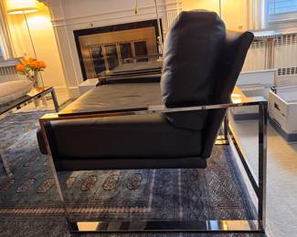 Pair of Marshall Fields-Sourced Bison Leather and Chrome Club Chairs In STYLE of Milo Baughman. Each Measures 29" W x 34" D. Photo 2 of 5. 