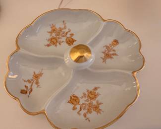 Limoges France Leaf & Roses Gold Trimmed Dish and Vase. Photo 2 of 3. 