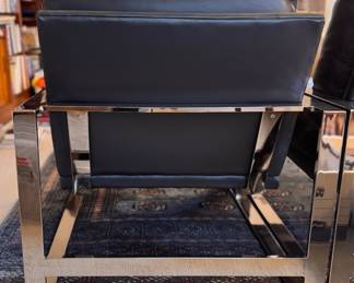 Pair of Marshall Fields-Sourced Bison Leather and Chrome Club Chairs In STYLE of Milo Baughman. Each Measures 29" W x 34" D. Photo 4 of 5. 