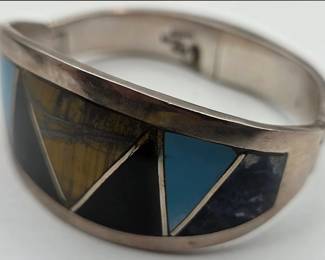 Vintage Multi Stone Mexican TB-80 925 Sterling Silver Bracelet