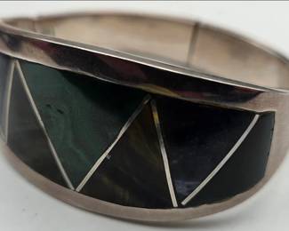 Vintage Multi Stone Mexican TS-830 925 Sterling Silver Bracelet