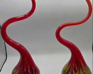 Pair of Vintage Hand Blown Murano Freeform Millefiori Vases
