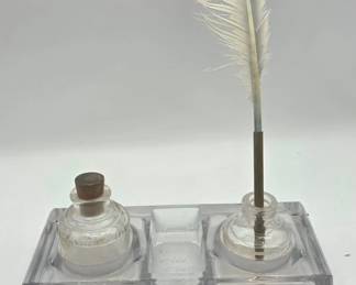 Antique Sengbusch No. 320 Clear Glass Art Deco Inkwell Desk Set